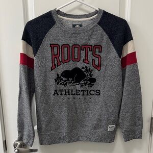 Roots Youth XL Gray and Red Crewneck Outdoor Camping Canadian Sweater